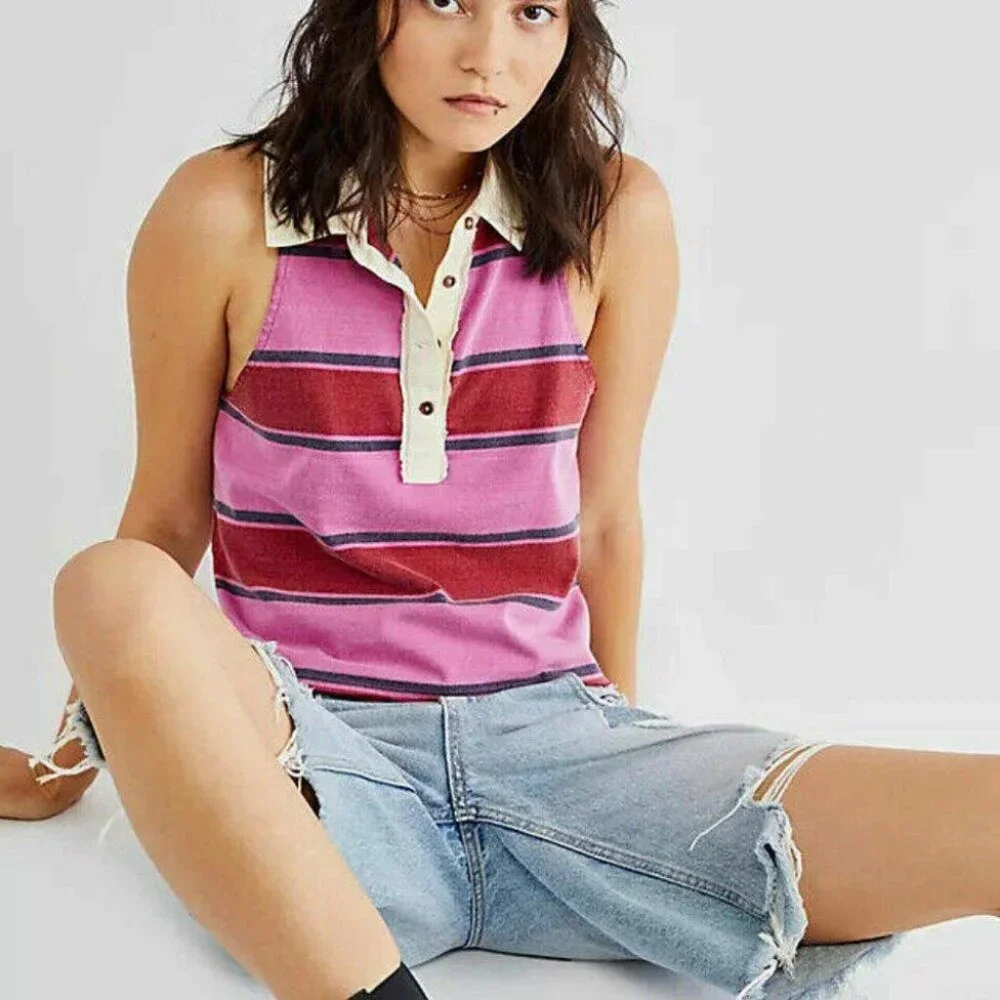 Free People We The Free Walking On Sunshine Tee Blouse Top Striped S NWT